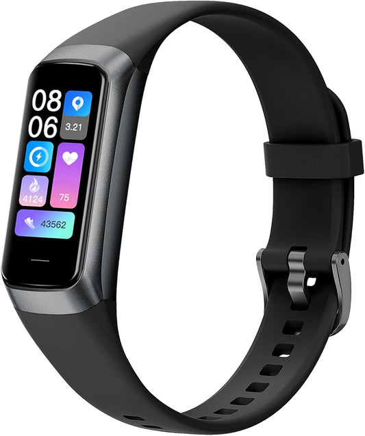 Premium AMOLED Fitness Tracker for Men & Women - Blood Pressure Monitor, Step Counter, Calorie Tracker, IP68 Waterproof, Compatible with Android & iOS