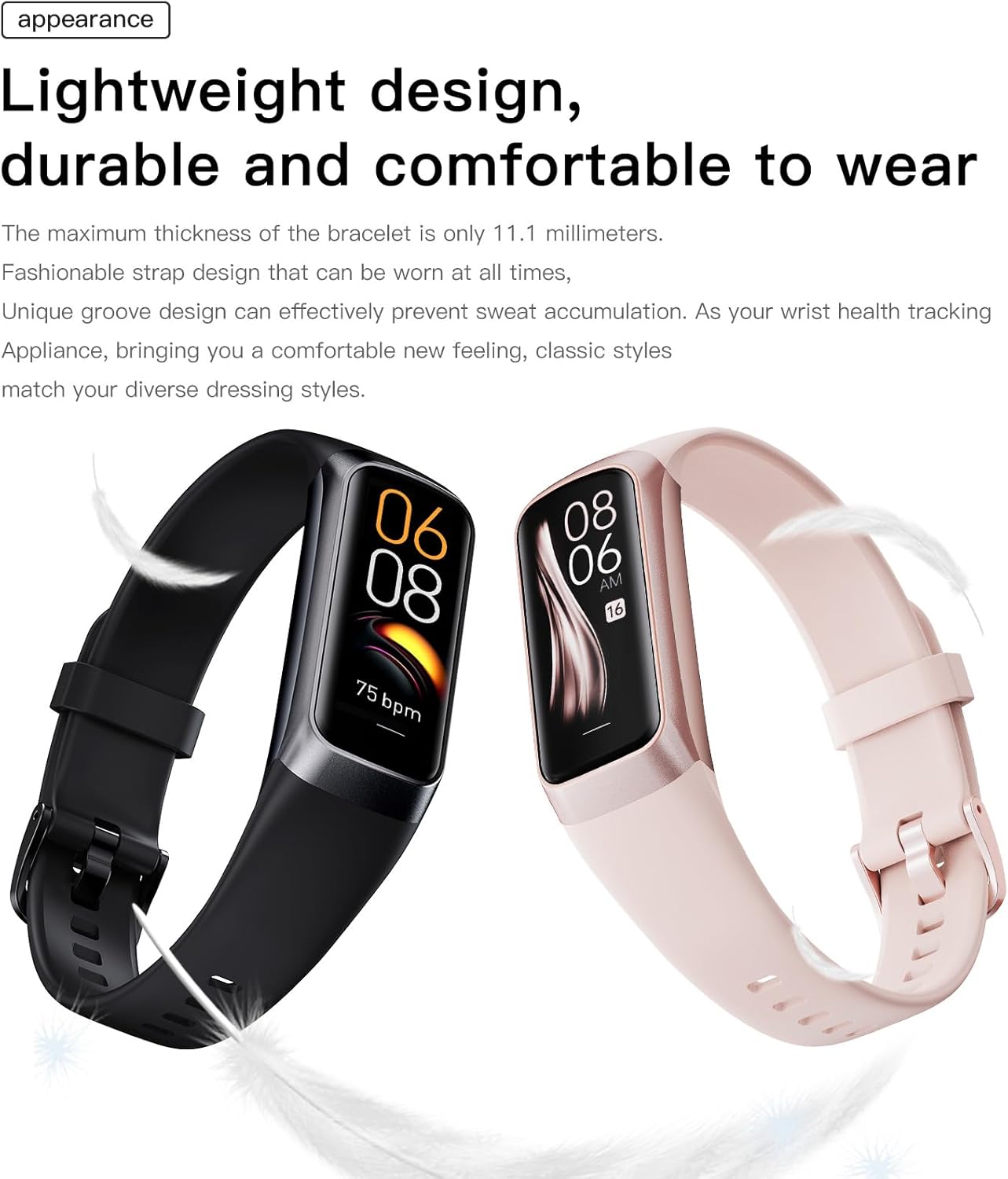 Premium AMOLED Fitness Tracker for Men & Women - Blood Pressure Monitor, Step Counter, Calorie Tracker, IP68 Waterproof, Compatible with Android & iOS